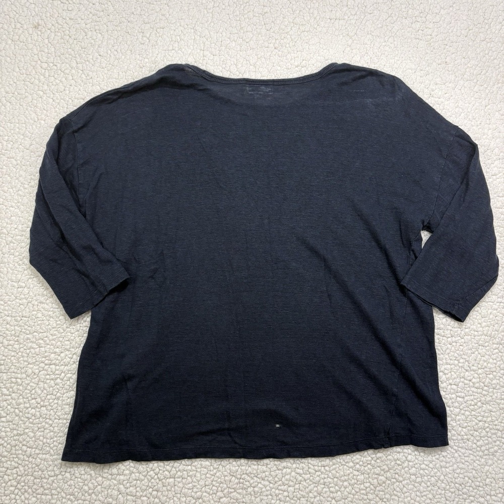 J. Jill Love Linen Knit Blouse Navy Blue 3/4 Sleeve Top Large Shirt Breathable - Picture 5 of 8